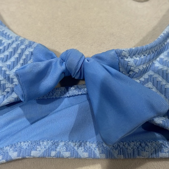 blue bathing suit top with bow single strap back and adjustable top - Picture 2 of 4